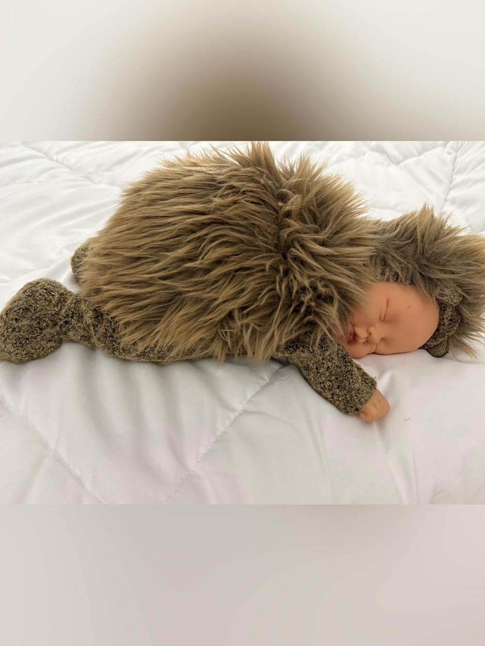 Plush Faux Fur Hedgehog Accent Pillow in Brown